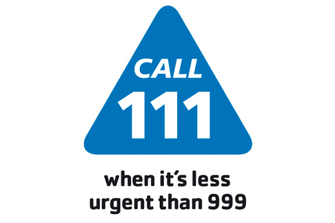 NHS 111 Logo. Dial 111 when its less urgent than 999.